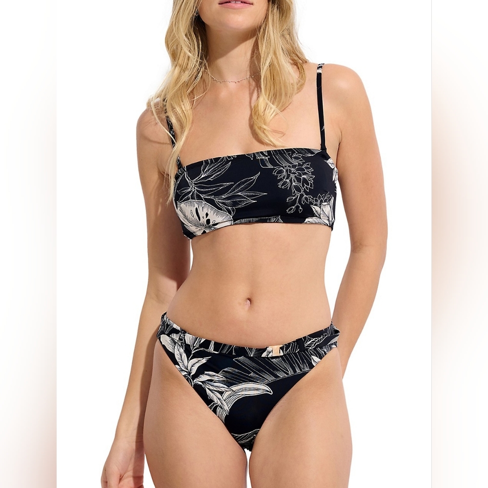 Chic Simplicity Tropical Bandeau Bikini Top and belted bikini bottom